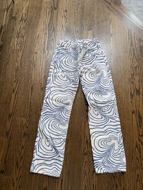 Zara Beige and Blue Swirl Print Trousers
